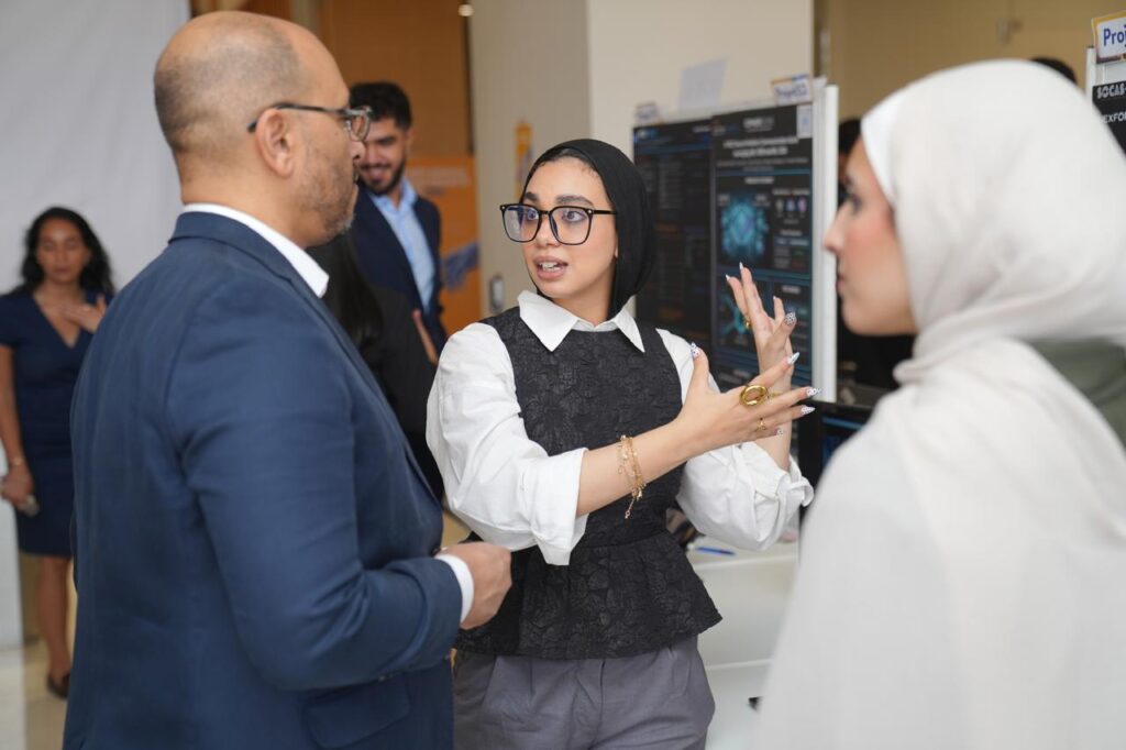 Students presenting innovative computing projects during the 4th Annual Computing Projects Expo 2026 at Coventry University Cairo Branch at TKH.