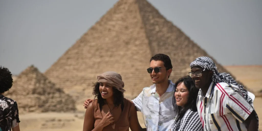 International students exploring the Giza pyramids