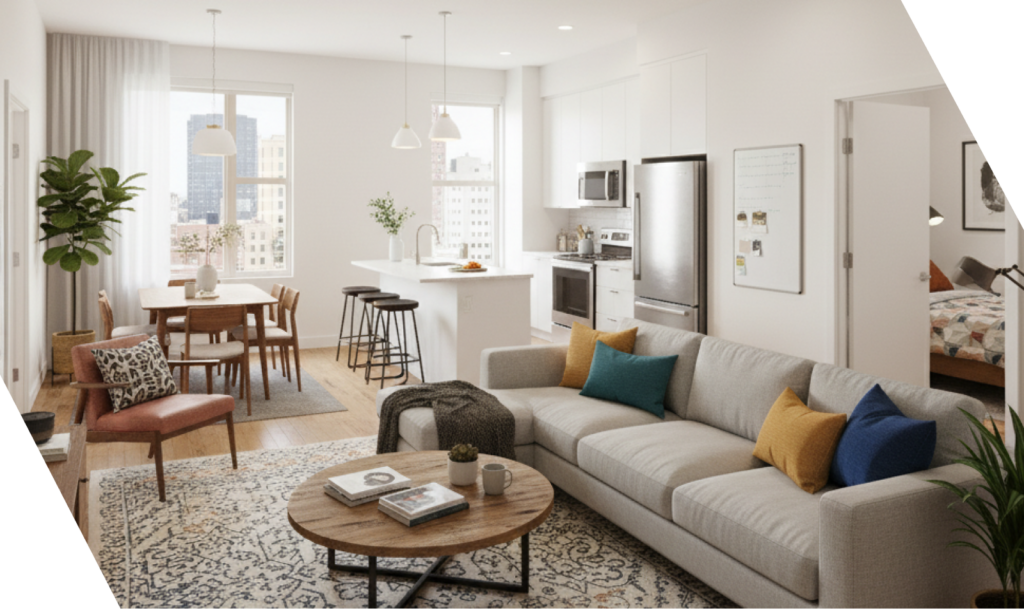 Sakan 275 shared student apartment lounge